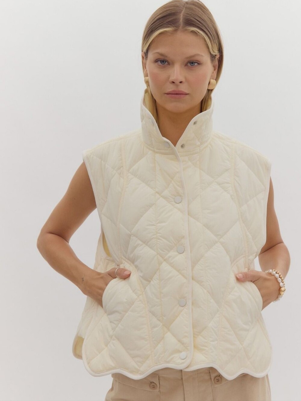 Free People Quinn Yellow Quilted Vest Size M